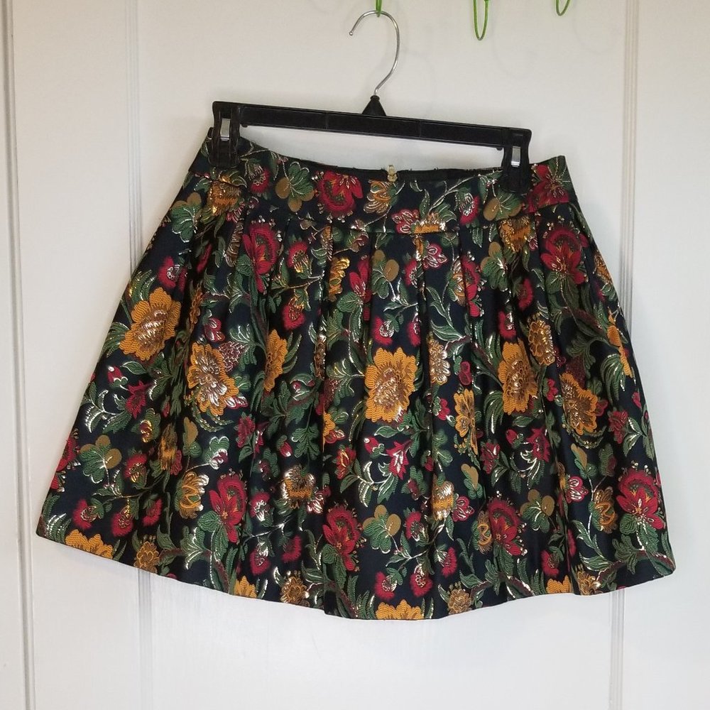 Jacquard floral pleated mini skirt